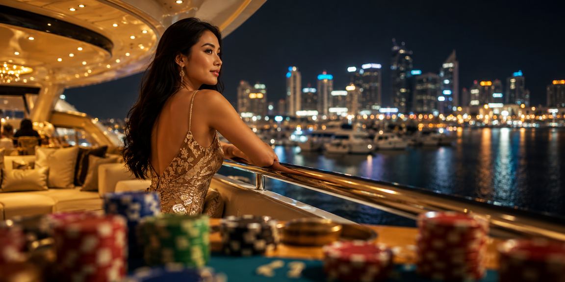 Model memperlihatkan pengalaman taruhan premium dengan tampilan platform yang elegan