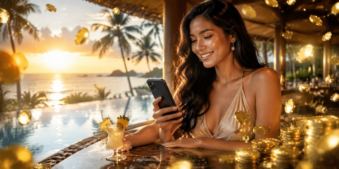Model memainkan casino mobile dengan tampilan antarmuka aplikasi yang modern